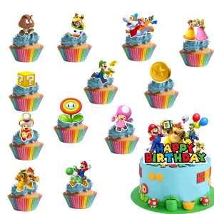 13pcs Toppers Set Includes 1 Birthday Cake Topper & 12 Cake Toppers